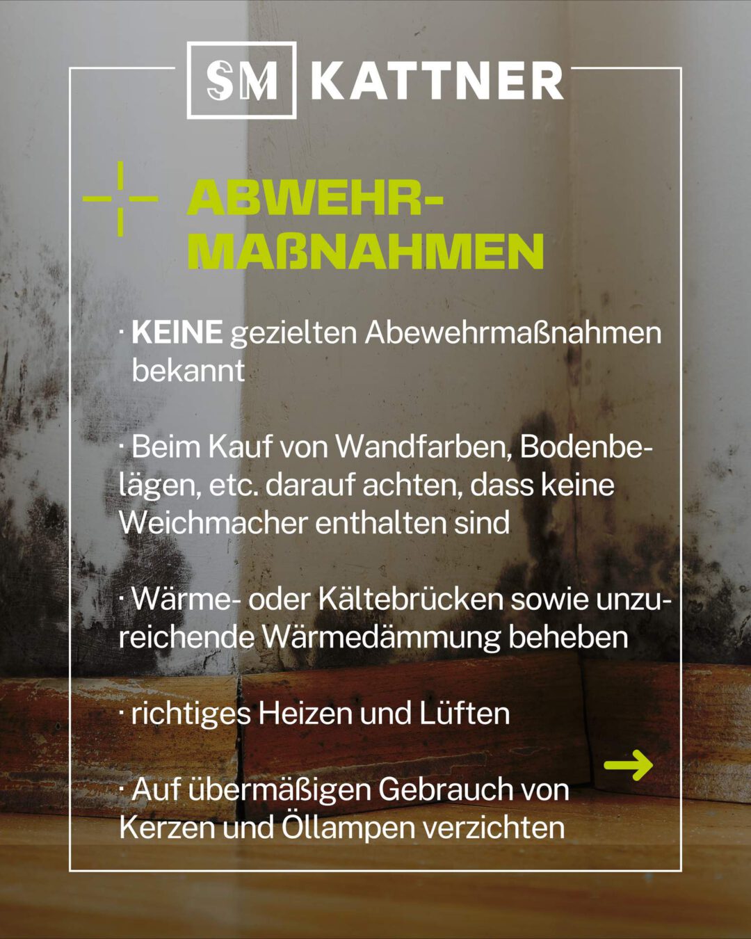 Derzeit sind keine Maßnahmen für die gezielte Bekämpfung des Fogging-Phänomens bekannt.
Ratsam ist es, bei der Wahl von Wandfarben und Produkten zur Sanierung oder Inneneinrichtung auf die Inhaltsstoffe zu achten und auf Weichmacher zu verzichten. Richtiges Heizen und Lüften spielt ebenfalls eine entscheidende Rolle. Kälte-und Wärmebrücken sowie unzureichende Dämmung sollten behoben, und auch der übermäßige Gebrauch von Kerzen und Öllampen vermieden werden, um dem unschönen schwarz-grauemn Nebel zu entgehen.